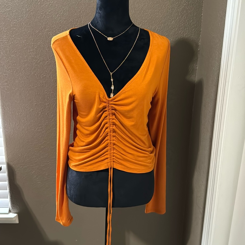 Sanctuary Stunner Ruche asymmetrical crop top pumpkin NWT SZ XL